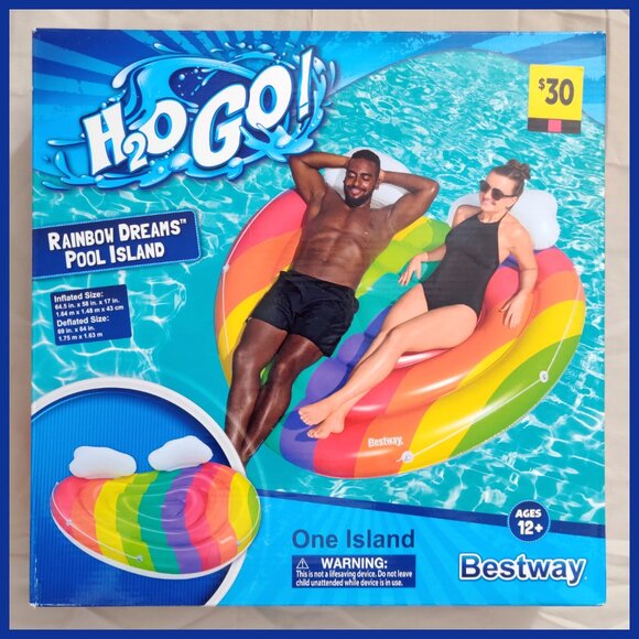 NIB Rainbow Dreams Pool Island 2-Person Inflatable Float/Raft by H2OGO! 64"x58" - Picture 2 of 10